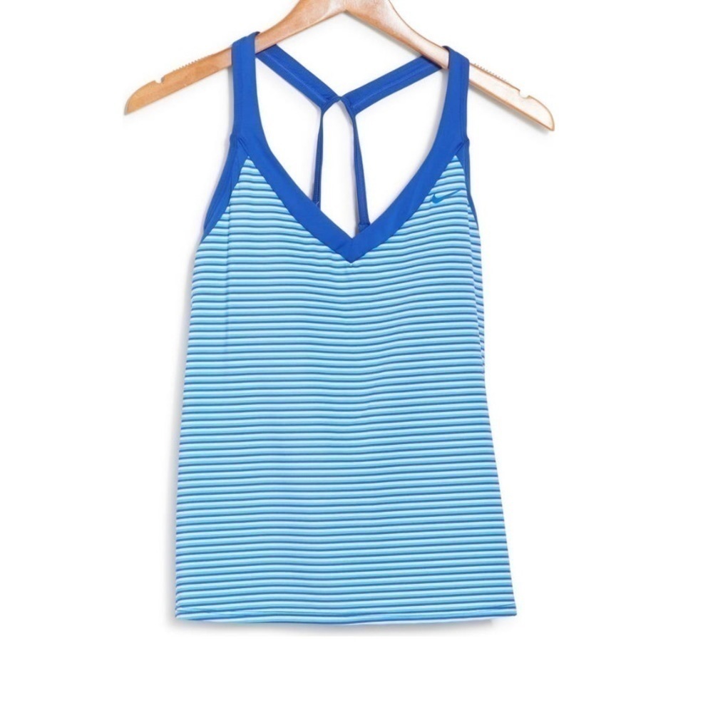 NIKE Stripe V-Neck Hyper Royal Blue Stripe Tankini Top - Size Medium, NWT